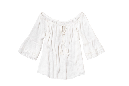 Fashionable concept. White blouse isolate on white background. Top view.の写真素材