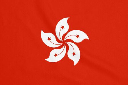 Flag of Hong Kong on textured fabric. Patriotic symbolの写真素材