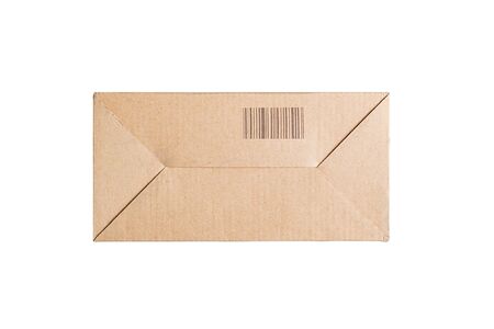 Rectangular carton box with barcode on white background. Isolateの写真素材