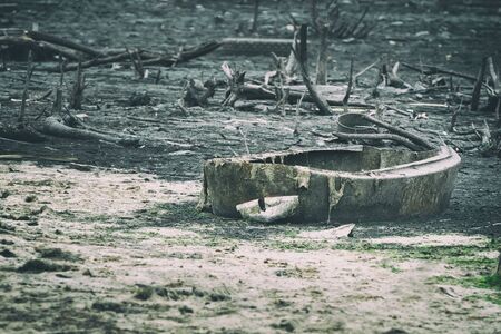 Debris in the water. Water pollution. Environmental contaminationの写真素材