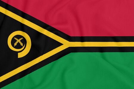 Flag of Vanuatu on smooth silk texture. National symbol of Vanuatuの写真素材