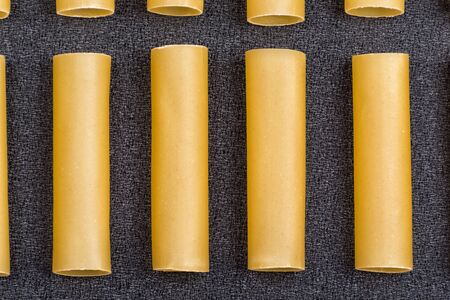 Few cannelloni on grey background close up. Pasta background. Italian national cuisine.