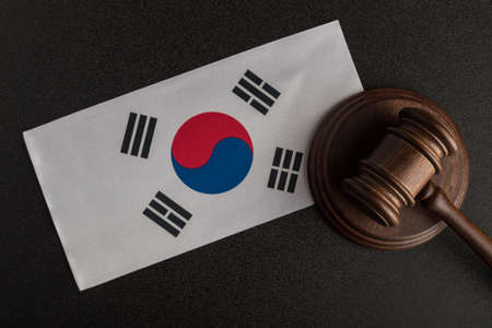 Justice mallet and South Korea flag. Protection of human rights. Legality concept.の写真素材