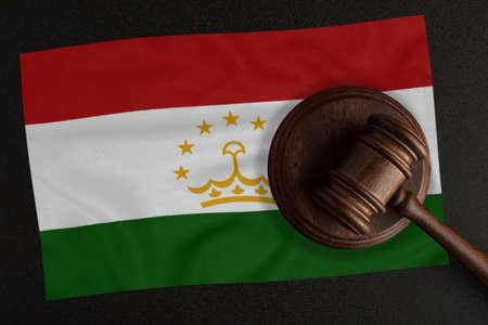 Judges hammer and the flag of Tajikistan. Law and Justice. Constitutional law.の写真素材