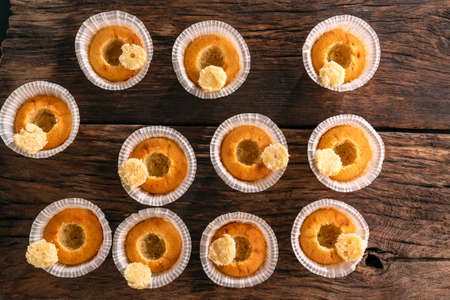 Preparation of vanilla mousting for filling. Process of making muffins. Top view
