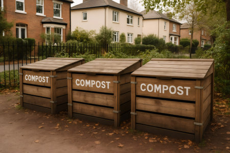 Wooden compost bins stand ready for community use, fostering eco conscious waste disposal and enriching the neighborhood with nutrient rich soilの素材
