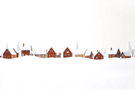 Small wooden houses in a mountain village covered with snow during winter holidays create a cozy and festive atmosphereの素材