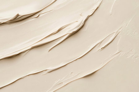 Creamy beige cosmetic product strokes creating a textured background for beauty and skincare visualsの素材
