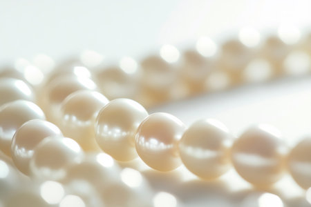 Elegant pearl necklace on a minimalist white background, creating a luxurious and sophisticated aestheticの素材