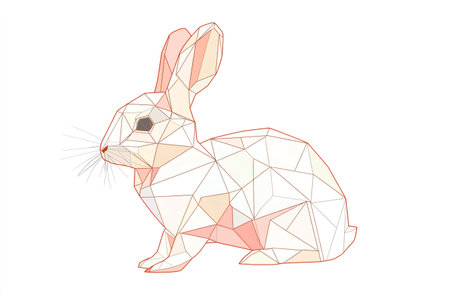 Minimalist illustration of a geometric rabbit consisting of connected triangles, creating a low poly effectの素材