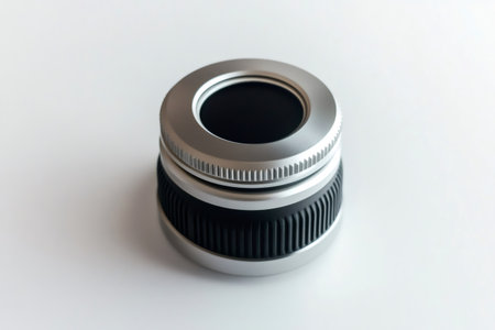 Close up of a camera lens highlighting its intricate details, showing precision engineering and optical technologyの素材
