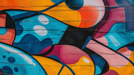 Colorful graffiti art on a brick wall, capturing urban street cultureの素材