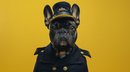Portrait of a French bulldog in a whimsical, anthropomorphic police uniformの素材