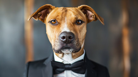 Capturing the sophisticated and stylish business canine elegance in professional corporate attire with a touch of anthropomorphic charm and humor through conceptual photographyの素材