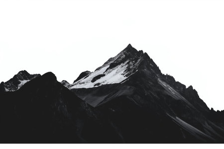Breathtaking minimalist black and white mountain peak silhouette in a rugged and majestic wilderness landscape, perfect for outdoor adventure and travel photographyの素材