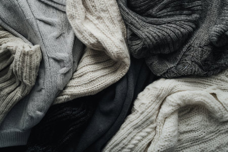 Stylish monochromatic knitwear assortment featuring cozy and trendy sweaters in black and white, perfect for the winter seasonの素材