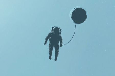 Astronaut floating in the vastness of space, holding a whimsical planet Earth balloon, creating a surreal and imaginative sceneの素材