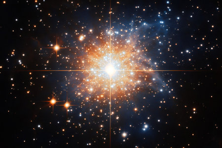 Mesmerizing view of a star cluster illuminating the darkness of space, showing the beauty and wonder of the cosmosの素材