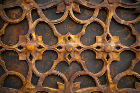 Close up of a rusty metal surface with intricate patterns, creating a decorative and textured effectの素材