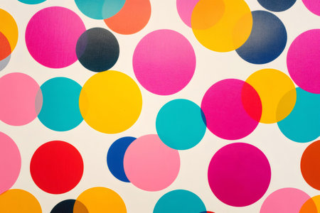 Bright and cheerful polka dot pattern in bold contrasting colors creating a vibrant and playful designの素材