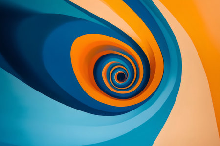 Dynamic abstract design featuring a swirling vortex in vivid blue and orange hues, creating a sense of movement and energyの素材