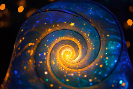 Mesmerizing spiral galaxy inspired design featuring glowing stars and vibrant lights, creating a cosmic and enchanting visual effectの素材