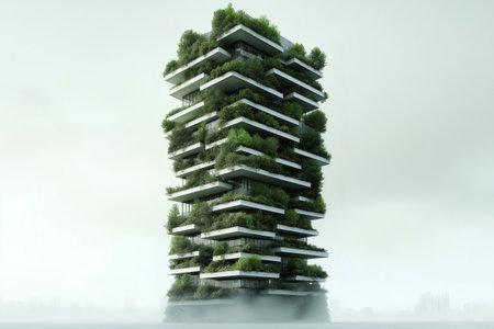 Innovative building integrating nature into architecture, fostering eco friendly urban development and sustainable lifestyleの素材