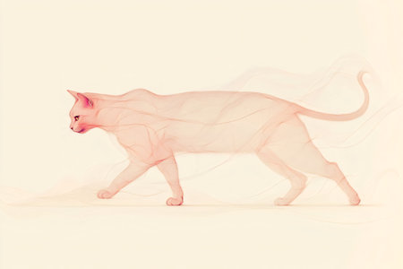 Feline body created with soft lines, illustrating the arching and rounding spine transitions of a cat cow yoga poseの素材
