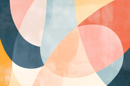 Abstract artwork showing overlapping rounded shapes in a warm color palette with a subtle textured backgroundの素材