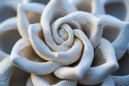 White intricate flower with a braided mesh texture. Representing advanced manufacturing, organic design, and scientific innovationの素材