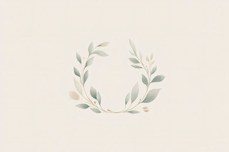 Botanical design creating an elegant wreath of green leaves. Perfect for natural beauty branding, cosmetic packaging, or wedding invitationsの素材