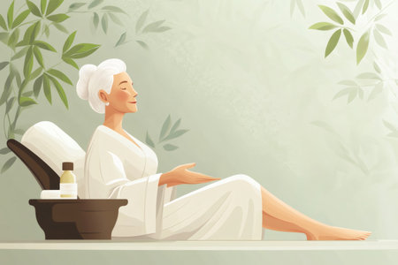 Senior woman enjoying a peaceful spa experience, receiving self care in a serene environment with bambooの素材