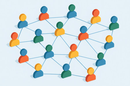 User avatars linking together, forming a digital community. Representing connection, communication, and global interactionの素材