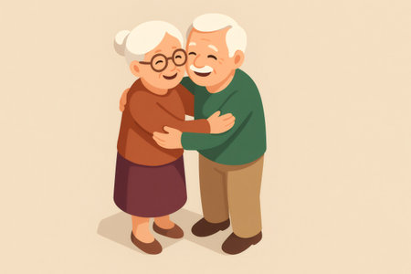Elderly couple embracing, showing affection and happiness. Celebrating companionship, love, and retirement lifeの素材