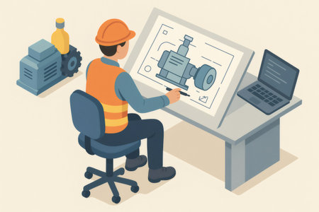 Engineering professional drawing technical plans for mechanical components. Concept of product development, innovation, and industrial processの素材