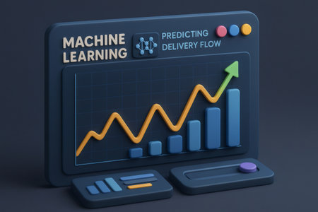 Machine learning dashboard visualizing data, predicting delivery flow, and showing consistent growth with an upward trendの素材