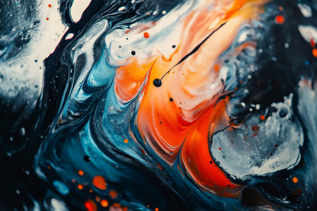 Thick liquid paint mixing, forming dynamic flowing patterns and intricate splashes with diverse colorsの素材