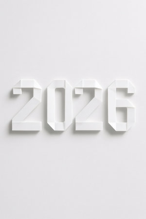 White paper craft forming the number 2026, representing future planning and calendar events on a minimalistic backgroundの素材