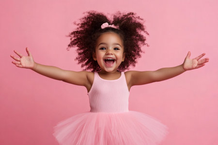 Happy African American toddler laughs with open arms, ready for a hug. Expressing joy and childhood wonderの素材