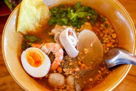 Noodle soup with shrimpの写真素材