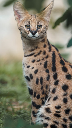 Serval cat (Prionailurus serval) in the wildの写真素材