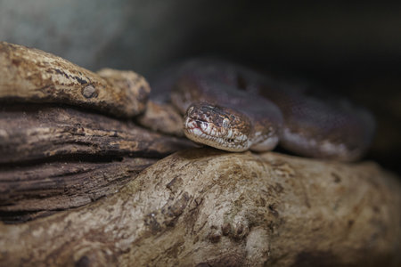 Reticulated python (Python reticulatus) on a log