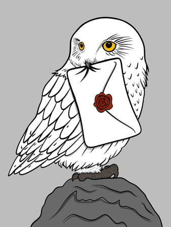 Owl with a letter in its beak. Vector illustration.のイラスト素材