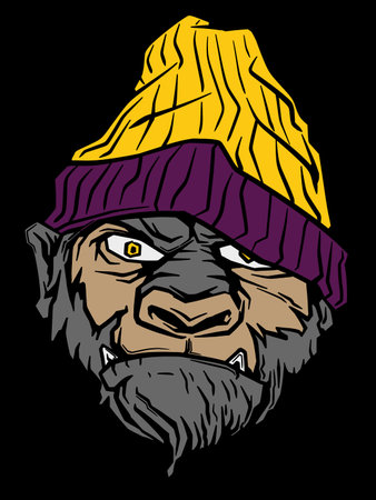 Gorilla head with a hat and scarf. Vector illustration.