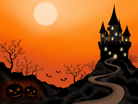 Halloween background with haunted castle. Vector illustration. Eps 10.のイラスト素材