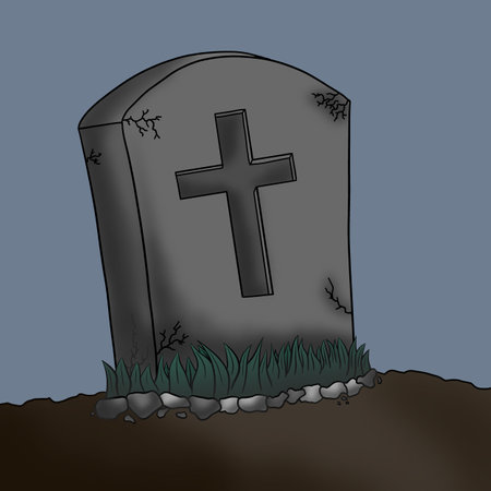 Halloween grave with tombstone in the ground. Vector illustration.のイラスト素材