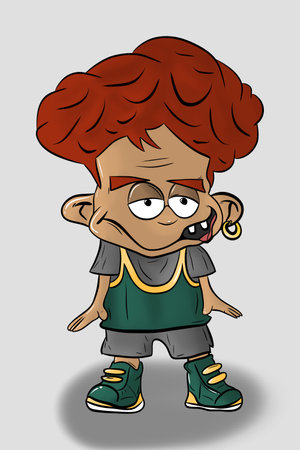 Cartoon illustration of a boy with glasses and a bandana.のイラスト素材