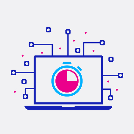 Laptop and Alarm Clock Flat Flat Isolatedのイラスト素材