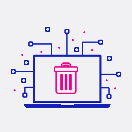 Laptop and Trash Bin Icon Flat Isolated Graphic Symbolのイラスト素材