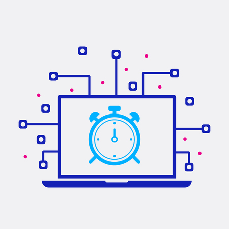 Laptop and Alarm Clock Icon Flat Isolated Graphic Symbolのイラスト素材